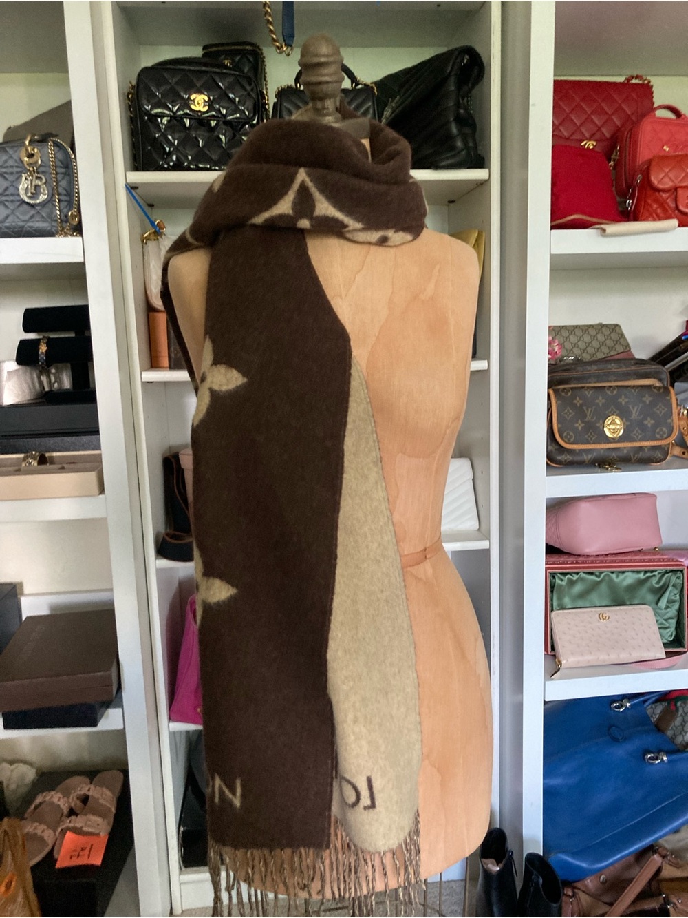 Louis Vuitton Brown & Beige Monogram Reversible Scarf